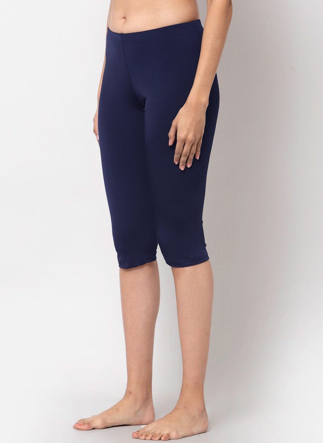 CUKOO Women Navy Blue Solid Swim Capris - Image 2